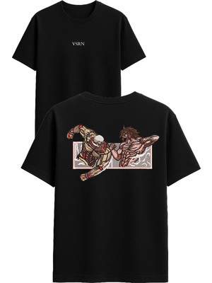 Vsrn 2 Kaslı Adam Tasarım Baskılı Siyah Oversize T Shirt