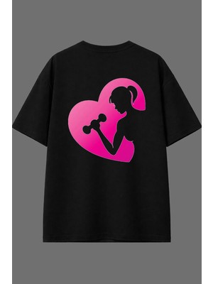 Vsrn Kalpli Kadın Tasarım Arka Baskılı Siyah Oversize T Shirt