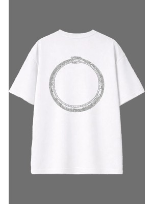 Vsrn Kendini Yiyen Tasarım Arka Baskılı Beyaz Oversize T Shirt