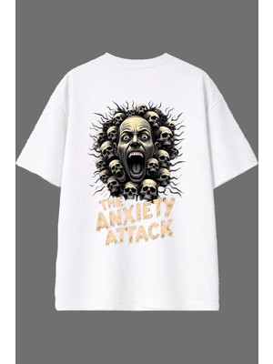 Vsrn The Anxıety Attack Tasarım Arka Baskılı Beyaz Oversize T Shirt