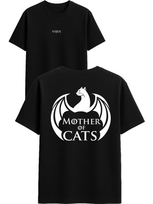 Vsrn Mother Of Cats Tasarım Baskılı Siyah Oversize T Shirt