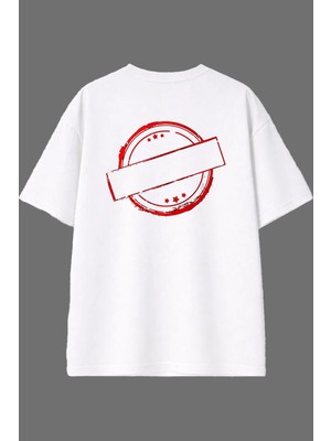 Vsrn Yuvarlak Logo Tasarım Arka Baskılı Beyaz Oversize T Shirt