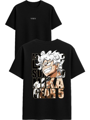 Vsrn Beyaz Saçlı Anime Tasarım Baskılı Siyah Oversize T Shirt