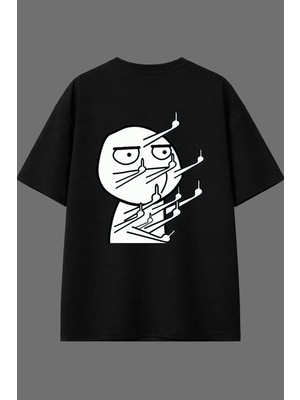 Vsrn Hareketli Mem Tasarım Arka Baskılı Siyah Oversize T Shirt