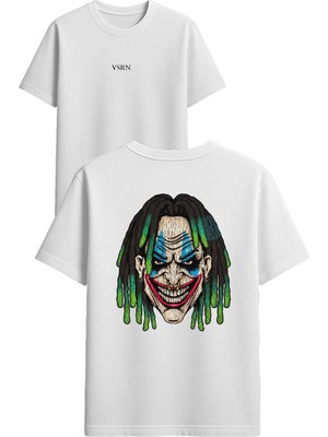 Vsrn Örme Saçlı Adam Tasarım Baskılı Beyaz Oversize T-Shirt