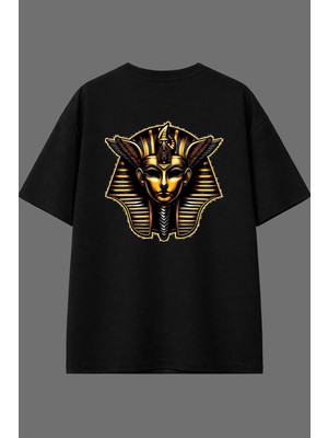 Vsrn Antik Mısır Tasarım Arka Baskılı Siyah Oversize T Shirt