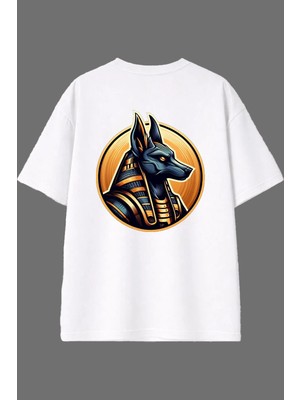 Vsrn Antik Mısır 1 Tasarım Arka Baskılı Beyaz Oversize T Shirt