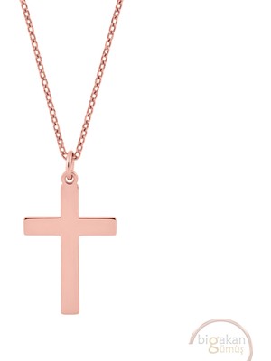Bigakan Haç Işareti Taşsız Model 925 Ayar Gümüş Kadın Kolye Rose Kaplama