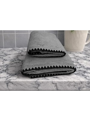 Türkühome Siyah Istiridye Dikişli %100 Pamuk Yumuşak Dokulu Yüksek Su Emici 2'li Banyo Havlu SETI|50X90-70X130