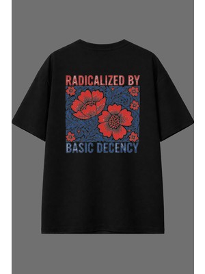 Vsrn Basic Desen Tasarım Arka Baskılı Siyah Oversize T Shirt