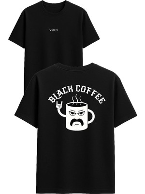 Vsrn Black Coffee Tasarım Baskılı Siyah Oversize T Shirt