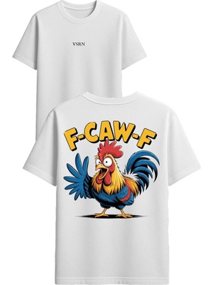 Vsrn El Sallayan Horoz Tasarım Baskılı Beyaz Oversize T Shirt