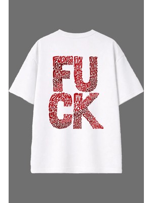 Vsrn Fck 5 Tasarım Arka Baskılı Beyaz Oversize T Shirt