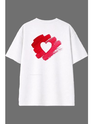 Vsrn Kalp 1 Tasarım Arka Baskılı Beyaz Oversize T Shirt