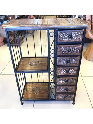 Feyza Design Ahşap Ferforje Oymalı Dresuar Etajer 7 Çekmeceli 60X29X80 cm