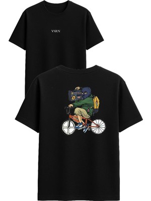 Vsrn Radyolu Bisiklet Tasarım Baskılı Siyah Oversize T Shirt