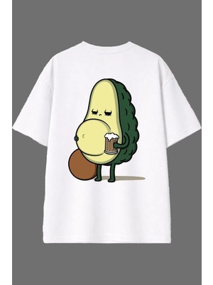 Vsrn Avakado Alkolik Tasarım Arka Baskılı Beyaz Oversize T Shirt