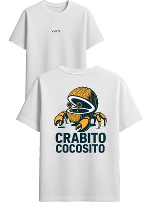 Vsrn Hindistan Yengeci Tasarım Baskılı Beyaz Oversize T-Shirt