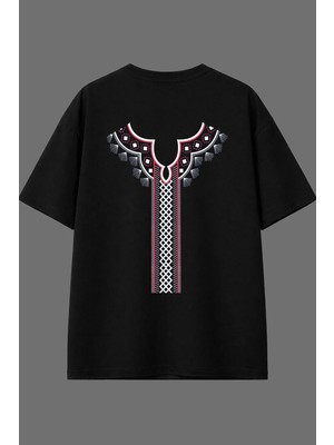 Vsrn Kırçıllı Desen Tasarım Arka Baskılı Siyah Oversize T Shirt