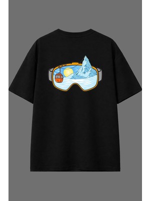Vsrn Kar Maskesi Tasarım Arka Baskılı Siyah Oversize T Shirt