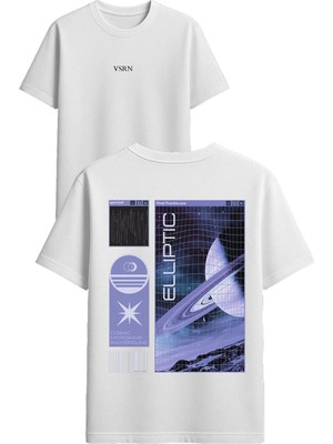Vsrn Ellıptıc Tasarım Baskılı Beyaz Oversize T-Shirt