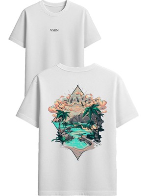 Vsrn Yanardağ Tasarım Baskılı Beyaz Oversize T Shirt