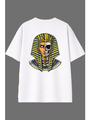 Vsrn Mısır Iskeleti Tasarım Arka Baskılı Beyaz Oversize T Shirt