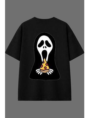 Vsrn Hayalet Pizzacı Tasarım Arka Baskılı Siyah Oversize T Shirt