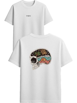 Vsrn Good Tımes Tasarım Baskılı Beyaz Oversize T Shirt
