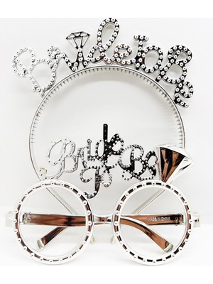 Zenvia Bride To Be Yazılı Taç ve Bride To Be Yazılı Gözlük Seti Gümüş Renk