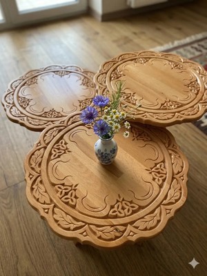 Doğal Ahşap Kayın Ağacı - Yaprak Desenli Özel Tasarım