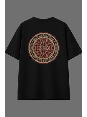 Vsrn Yuvarlak Halı Tasarım Arka Baskılı Siyah Oversize T Shirt