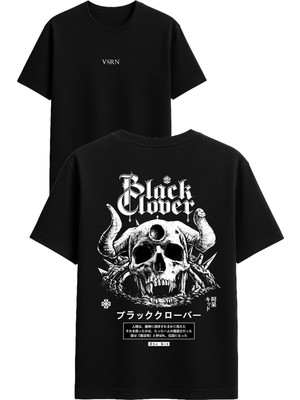 Vsrn Black Kuru Kafa Tasarım Baskılı Siyah Oversize T Shirt