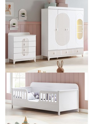 Setay Vizyon Çocuk Odası, Vizyon 4 Kapaklı Dolap, Etap Montessori Karyola, Şifonyer - Beyaz