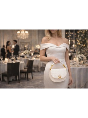 Beyaz Örgü Desenli Kadın Mini El Çantası | Beyaz MT1536