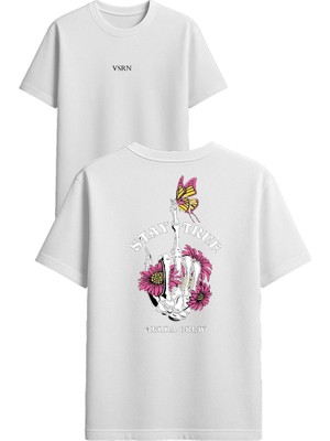 Vsrn Stay True Tasarım Baskılı Beyaz Oversize T-Shirt