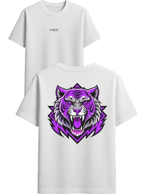 Vsrn Mor Kaplan Tasarım Baskılı Beyaz Oversize T Shirt