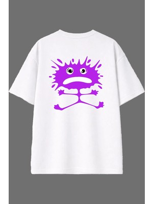 Vsrn Pembe Yaratık Tasarım Arka Baskılı Beyaz Oversize T Shirt