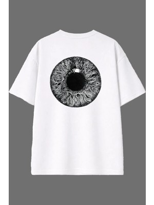 Vsrn Siyah Göz Tasarım Arka Baskılı Beyaz Oversize T Shirt