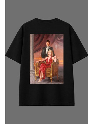 Vsrn Retro Scar Family Tasarım Arka Baskılı Siyah Oversize T Shirt