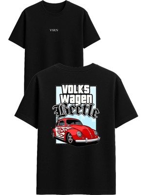 Vsrn Wogen Tasarım Baskılı Siyah Oversize T Shirt