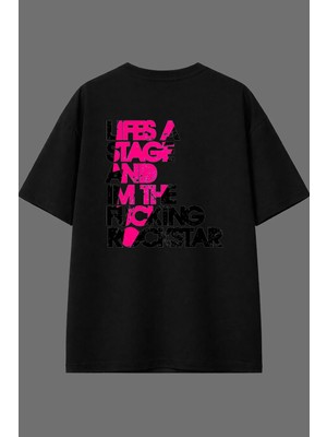 Vsrn Lıfes Stage Tasarım Arka Baskılı Siyah Oversize T Shirt