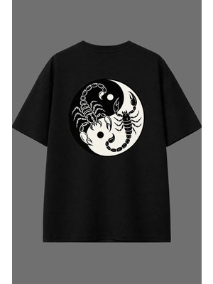 Vsrn Akrep Samuray Tasarım Arka Baskılı Siyah Oversize T Shirt