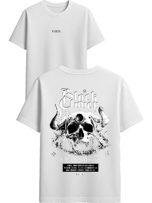 Vsrn Black Kuru Kafa Tasarım Baskılı Beyaz Oversize T-Shirt