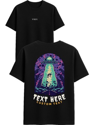 Vsrn Text Here Custom Tasarım Baskılı Siyah Oversize T Shirt