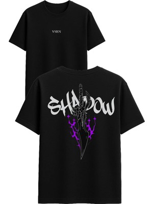 Vsrn Shadow Tasarım Baskılı Siyah Oversize T Shirt