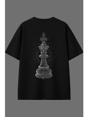 Vsrn Şah Anatomi Tasarım Arka Baskılı Siyah Oversize T Shirt