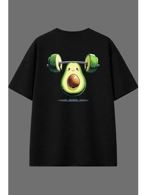 Vsrn Halterci Avakado Tasarım Arka Baskılı Siyah Oversize T Shirt