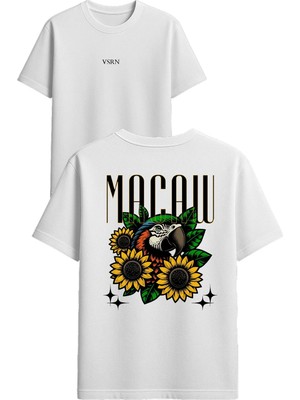 Vsrn Macaw Tasarım Baskılı Beyaz Oversize T Shirt