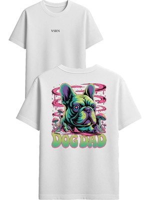 Vsrn Dog Dad Tasarım Baskılı Beyaz Oversize T-Shirt